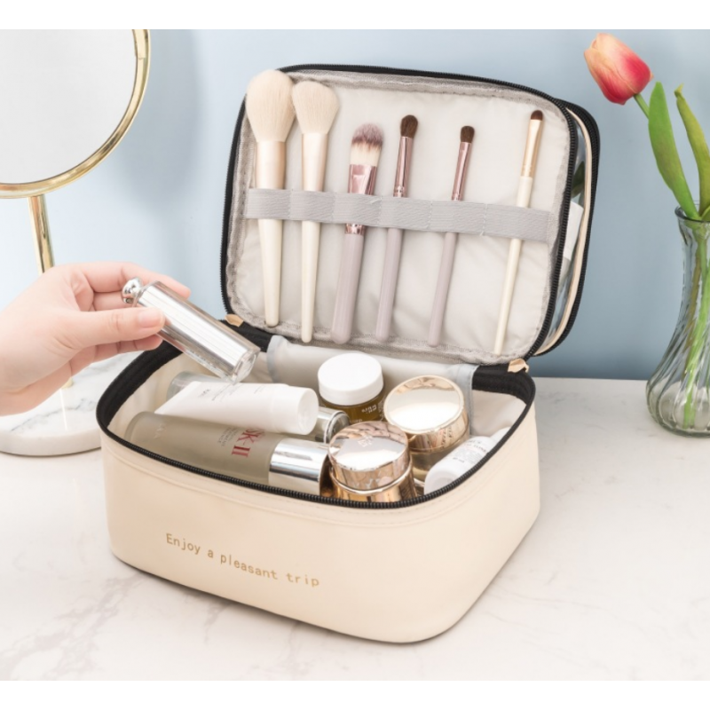 Geantă pentru cosmetice, pliabilă, cu două compartimente, crem